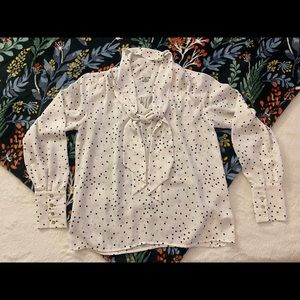 White & black polkadot blouse XS Work casual vintage cute